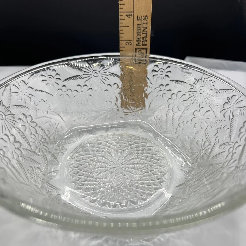 Vintage Indiana Glass 618 Pineapple Floral 7.5 Salad Bowl Clear Depression Glass